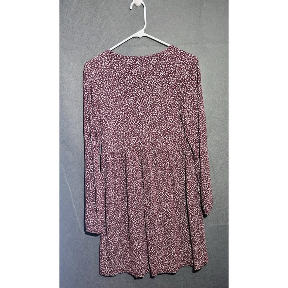 Pull&Bear Dress Women M Burgundy Floral Print Long Sleeve V-Neck Boho Casual - Picture 6 of 16